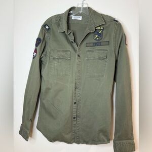 Express Men's Olive Casual Button Down Shirt with Patches